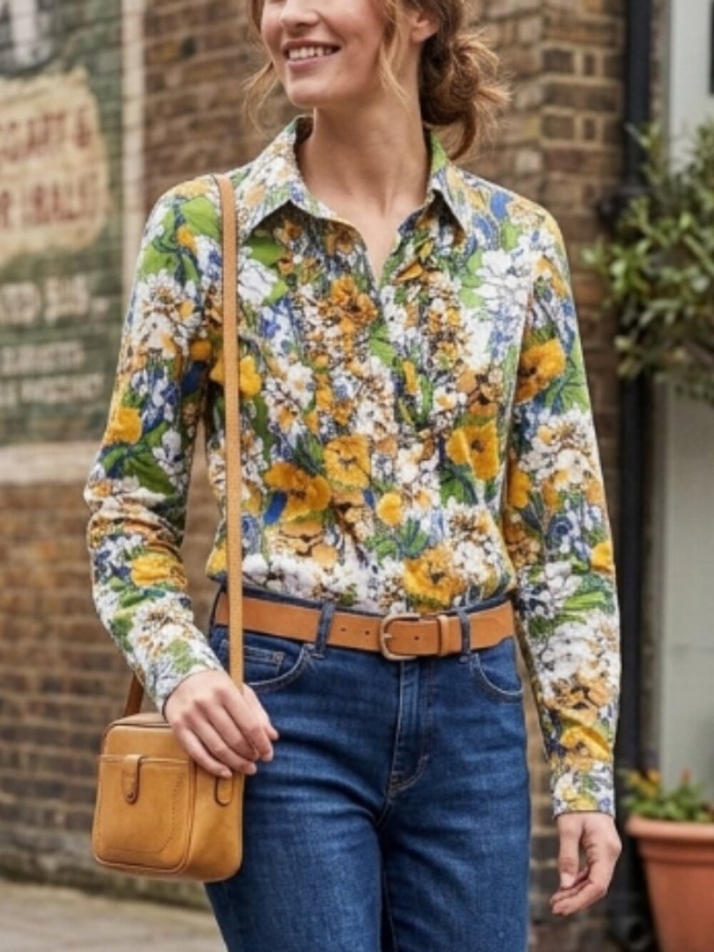 Sunset Rd. Floral Cotton Button-Up Shirt Top Blouse 8 Boho Cottagecore Tropical